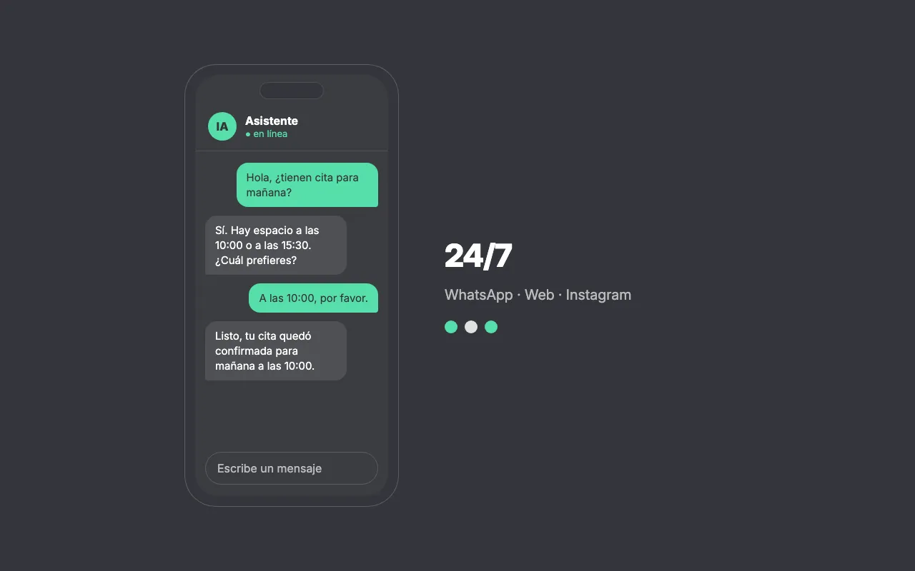 Maqueta de un chatbot que agenda una cita en una conversación.